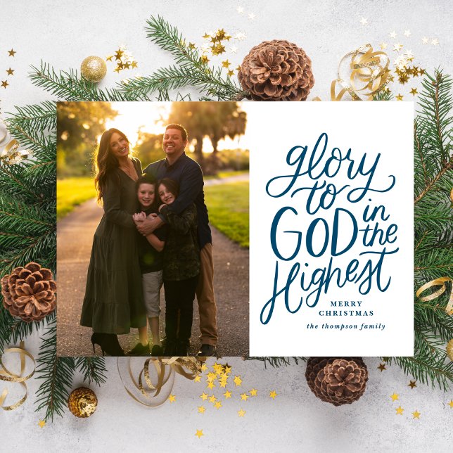 Glory To God Carte photo de Noël Marine Bleu (Créateur téléchargé)