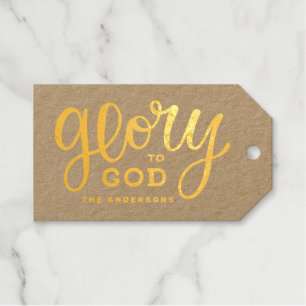 Glory to God   Gold Rustic Religious Christmas Gift Tags