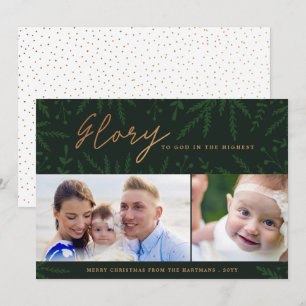 Glory to God Green Photo Holiday Card