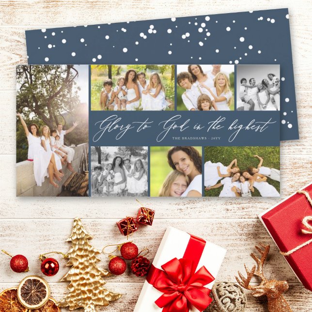 Glory To God In The Highest Stylish Script 7 Photo Holiday Card (Creator Uploaded)