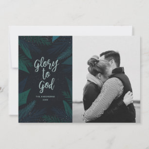 Glory to God. Navy and green Christmas photo Holiday Card