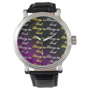 Glory to God Pattern Purple Watch