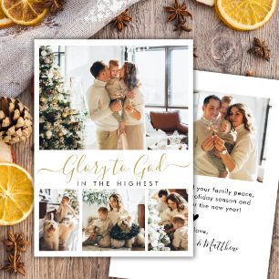 Glory to God Religious 4 Photo Collage Christmas Holiday Card