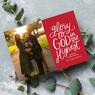 Glory To God Religious Christmas Photo Card Red