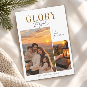 Glory To God Religious Sunset Lantern Photo  Holiday Card