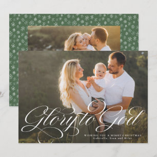 Glory to God religious two photo elegant Christmas Holiday Card