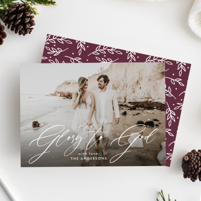 Glory to God Script Overlay Religious Photo Holiday Card (Creator Uploaded)