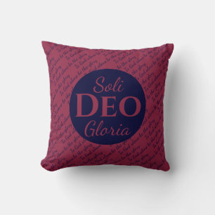 Glory To God SOLI DEO GLORIA Burgundy Navy Throw Pillow