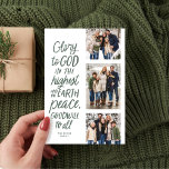 Glory to God three photo religious Christmas green Holiday Card<br><div class="desc">Glory to God in the highest! This religious Christmas card features three photos along with the Bible verse from Luke 2:14 in a handwritten style. This three photo Christian Christmas card is perfect for sending meaningful holiday greetings. The type on the front is green and the back in a matching...</div>