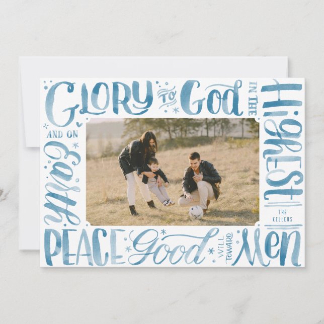 Glory to God Watercolor Brush Lettering Holiday Card (Front)