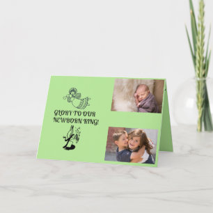 Glory to our Newborn King 2 Family Photos Holiday Card