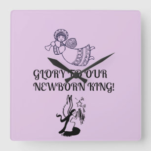 Glory To Our Newborn King Angel Playing Horn Square Wall Clock