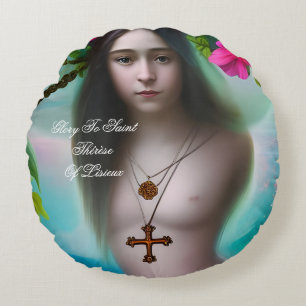 glory to saint therese of lisieux round pillow