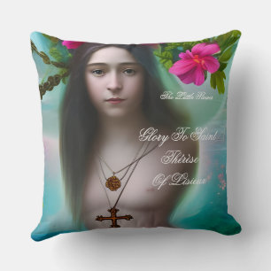 glory to saint therese of lisieux  throw pillow