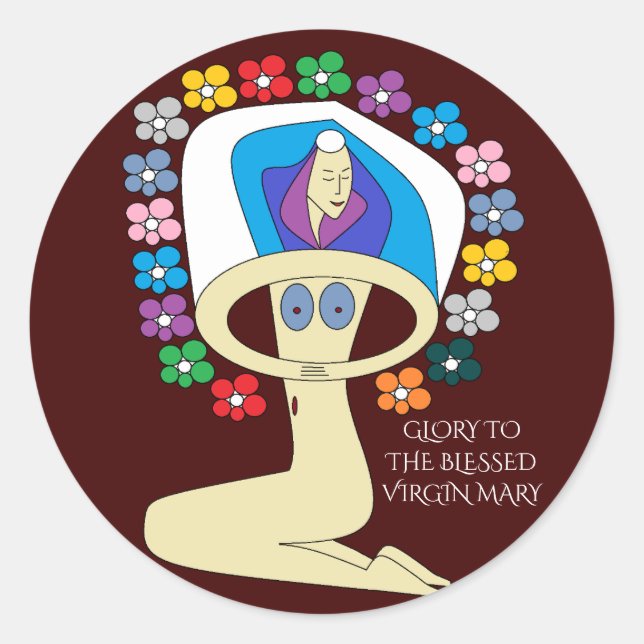 GLORY TO THE BLESSED VIRGIN MARY CLASSIC ROUND STICKER (Front)