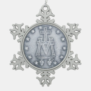 Glory To The Miraculous Medal Snowflake Pewter Christmas Ornament