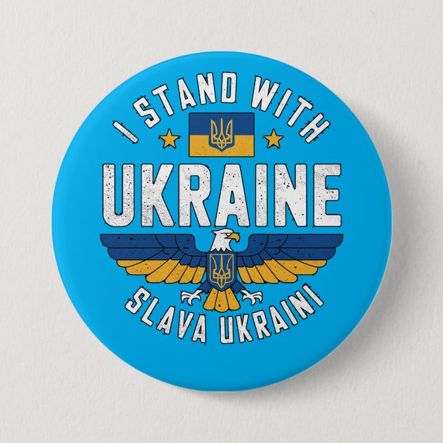 Glory to Ukraine Eagle Symbol For Ukraine Freedom 3 Inch Round Button (Front)