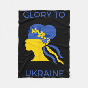 Glory To Ukraine Woman With Ukrainian Flag And Pea Fleece Blanket