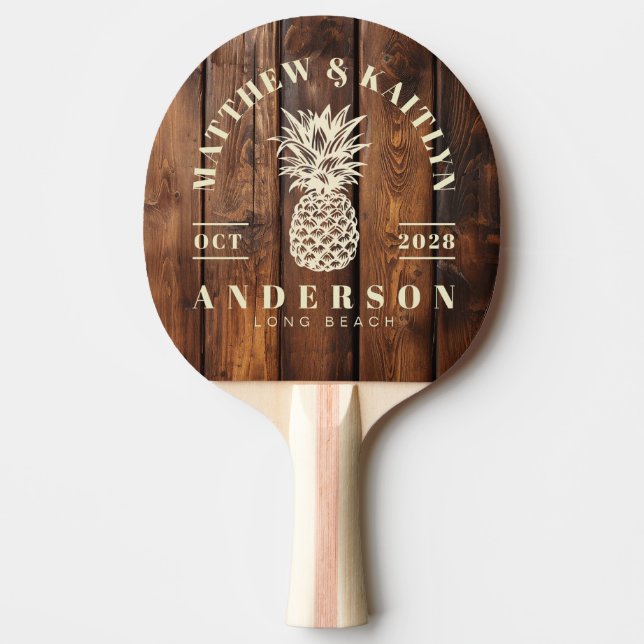 Gloss Stain Boards Tropical Pineapple Wedding Ping Pong Paddle (Front)