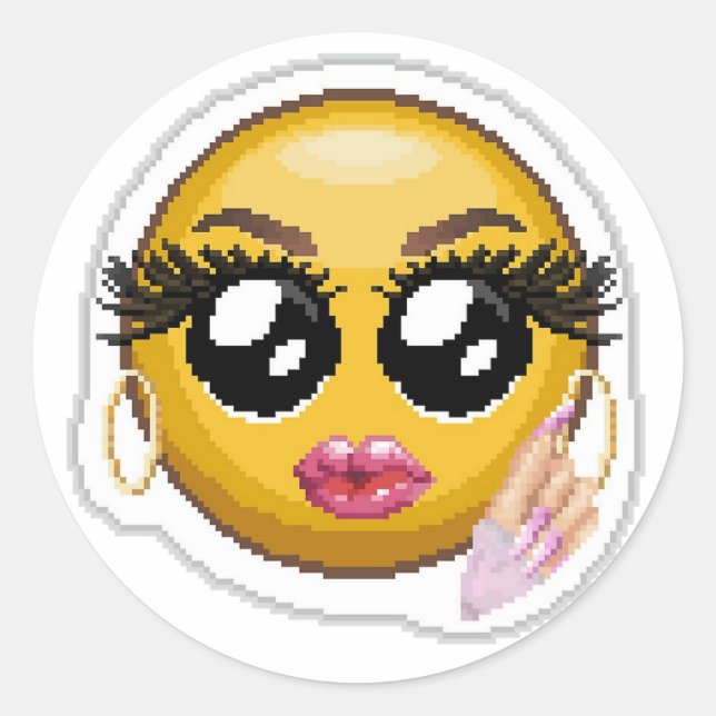 Glossed Up Barb Pixel Art Emoji Classic Round Sticker (Front)