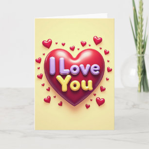Glossy 3D Hearts I Love You Card