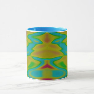 GLOSSY 3D Mottled Yellow Blue Fractal ~ Mug
