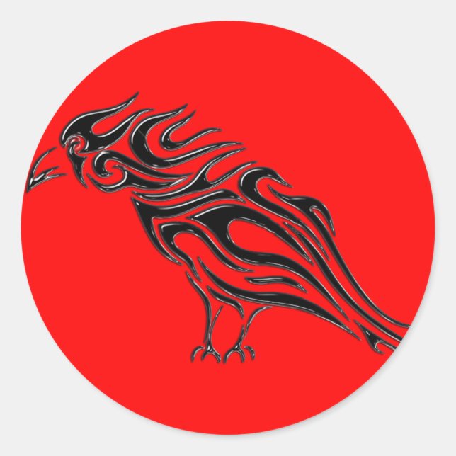 Glossy Black Raven Tattoo Classic Round Sticker (Front)
