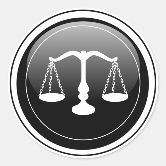 Glossy Black - White Scale of Justice Classic Round Sticker (Front)