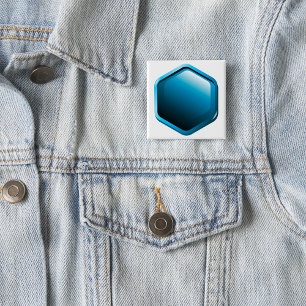 Glossy Blue Hexagon Icon Modern Geometric 2 Inch Square Button