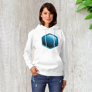 Glossy Blue Hexagon Icon Modern Geometric Hoodie