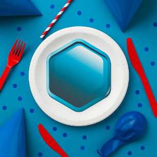 Glossy Blue Hexagon Icon Modern Geometric Paper Plate
