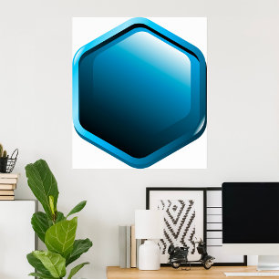Glossy Blue Hexagon Icon Modern Geometric Poster