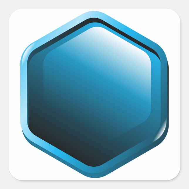 Glossy Blue Hexagon Icon Modern Geometric Square Sticker (Front)