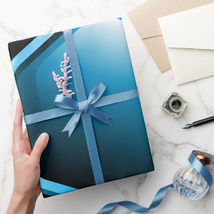 Glossy Blue Hexagon Icon Modern Geometric Wrapping Paper