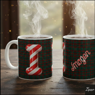 Glossy Candy Cane Striped Christmas Letter I Coffee Mug