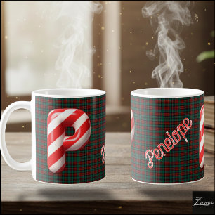 Glossy Candy Cane Striped Christmas Letter P Coffee Mug