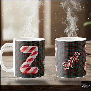 Glossy Candy Cane Striped Christmas Letter Z Coffee Mug