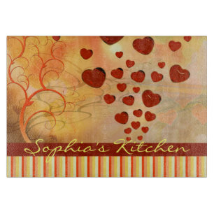Glossy Candy Red Orange Heart Tree Flourish Yellow Cutting Board