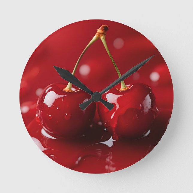 Glossy Cherries Red Syrup Fantasy Round Clock (Front)