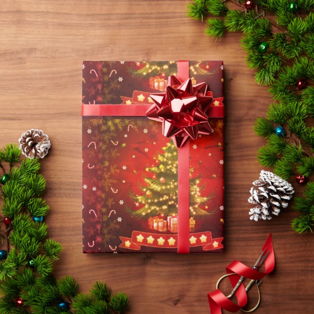 Glossy Christmas Tree Wrapping Paper  (Holiday Gift)