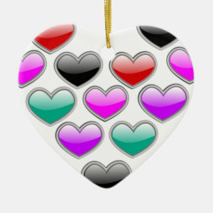 Glossy Coloured Hearts Christmas Ornament