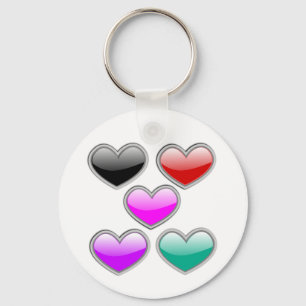 Glossy Coloured Hearts Keychain