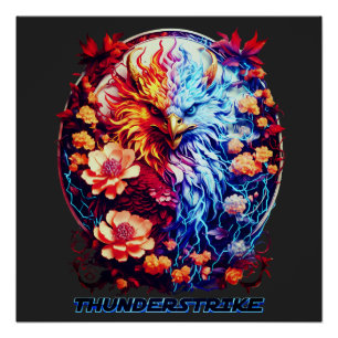 Glossy Electric Neon Eagle  Poster