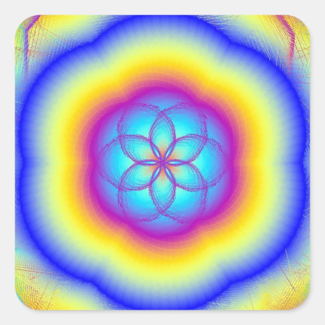 Glossy Fire Flower Rainbow Square Stickers (Front)