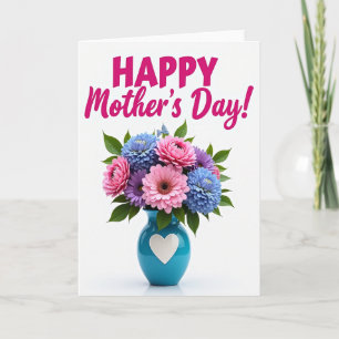 Glossy Flowers Heart Vase Card