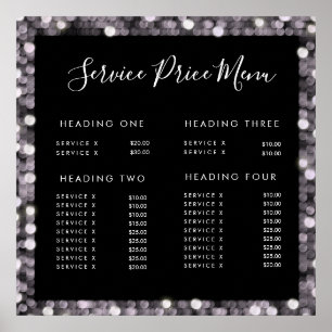 Glossy Glam Service Price List Menu Editable Print