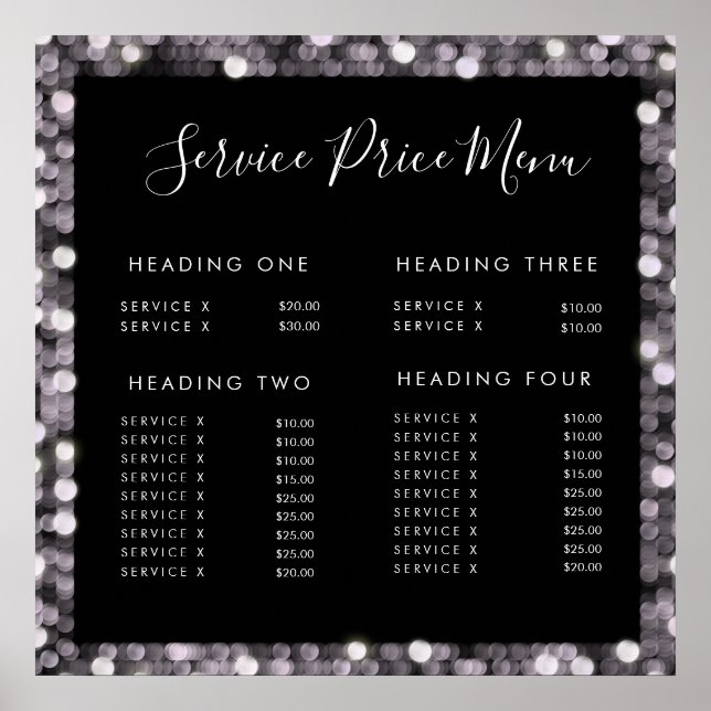 Glossy Glam Service Price List Menu Editable Print (Front)