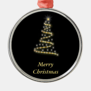Glossy gold Christmas tree black Metal Ornament