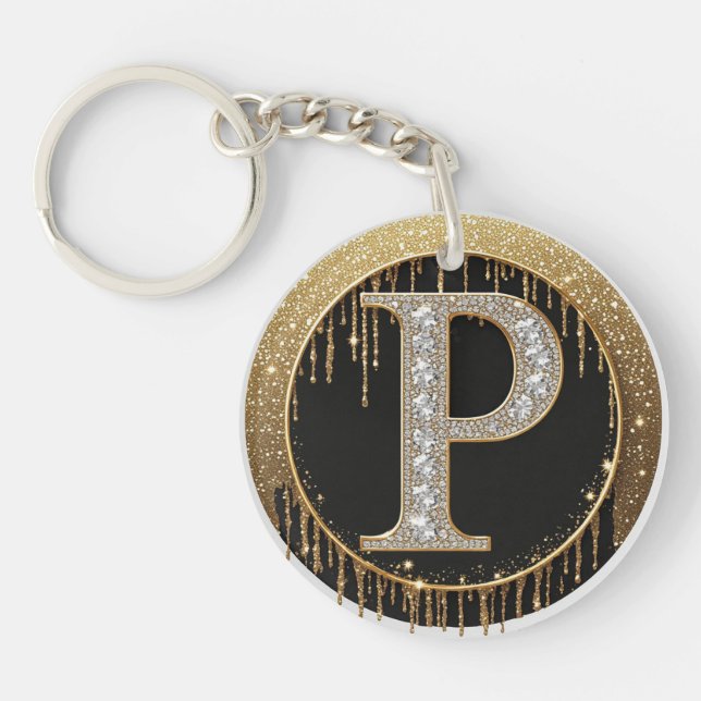 Glossy Gold Letter P Gift Keychain (Front)