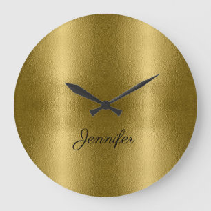 Glossy Gold Metal Texture Name Personalized Large Clock